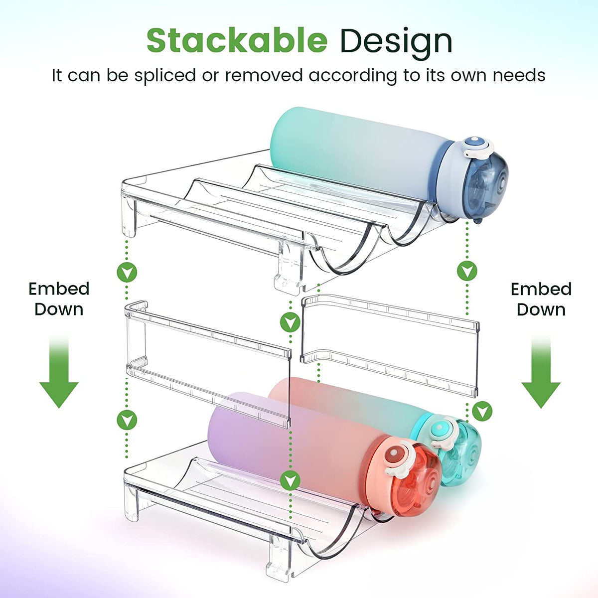 Maximize Your Space with 2-Pack Stackable Water Bottle Organizer for Cabinets - Perfect Storage Solution!